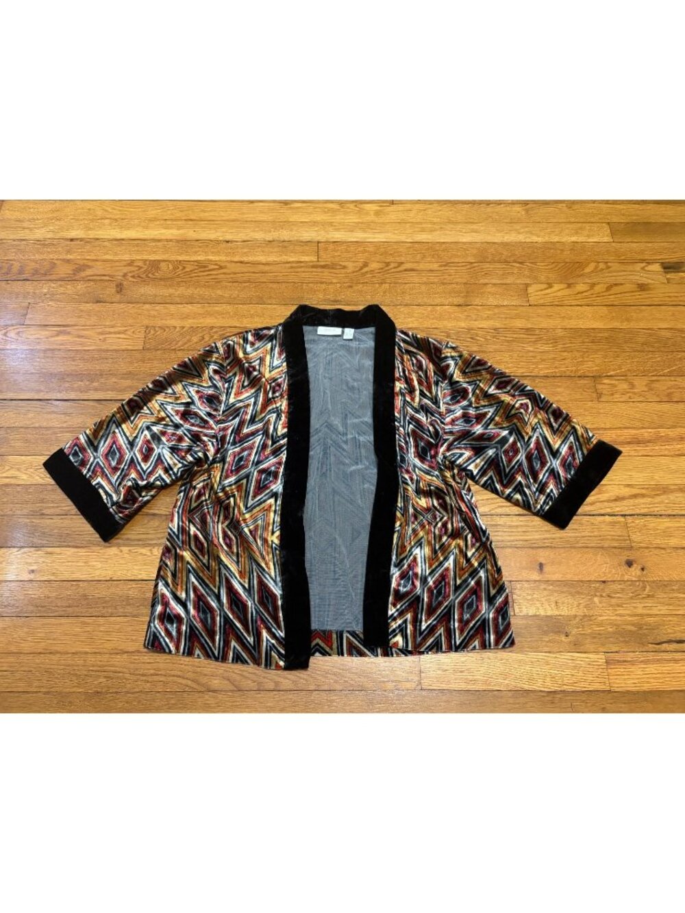 Chico's Womens Kimono Size 1 (US 8) Open Front 3/4 Sleeve Colorful Velvet Art